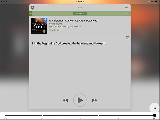 audio bible book speed control app