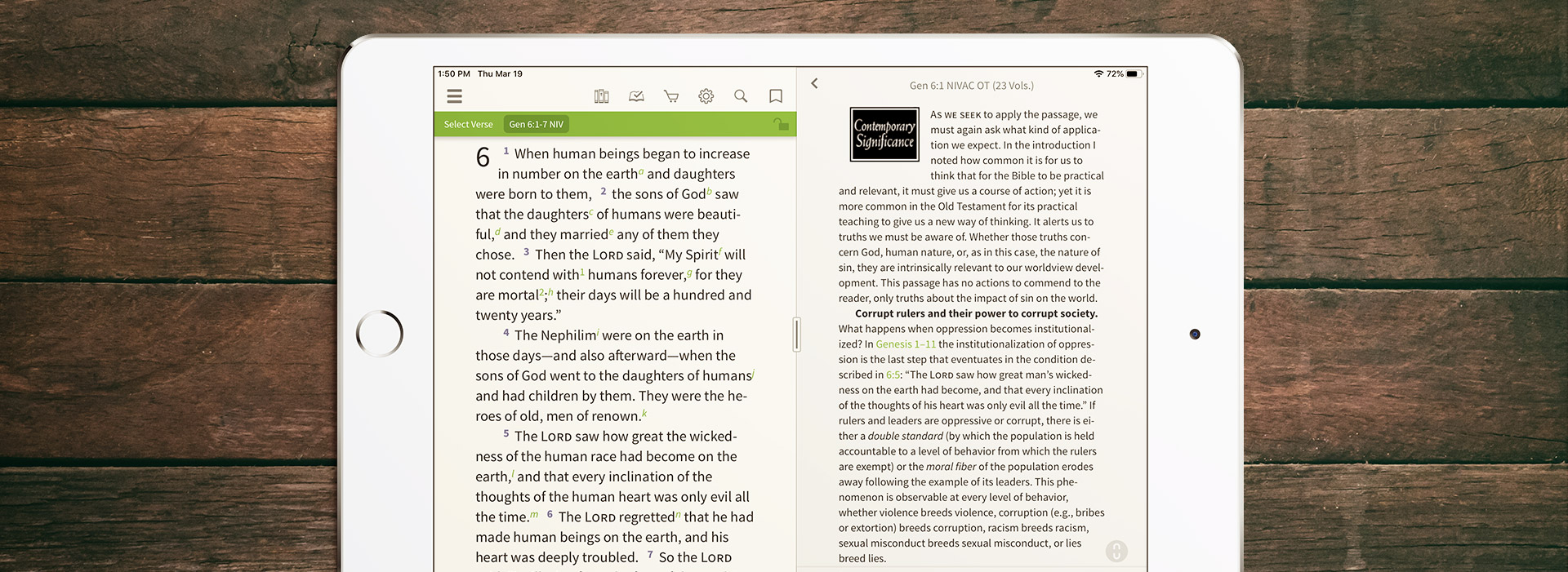 NIV Application Commentary Showing Contemporary Significance section on Nephilim passage