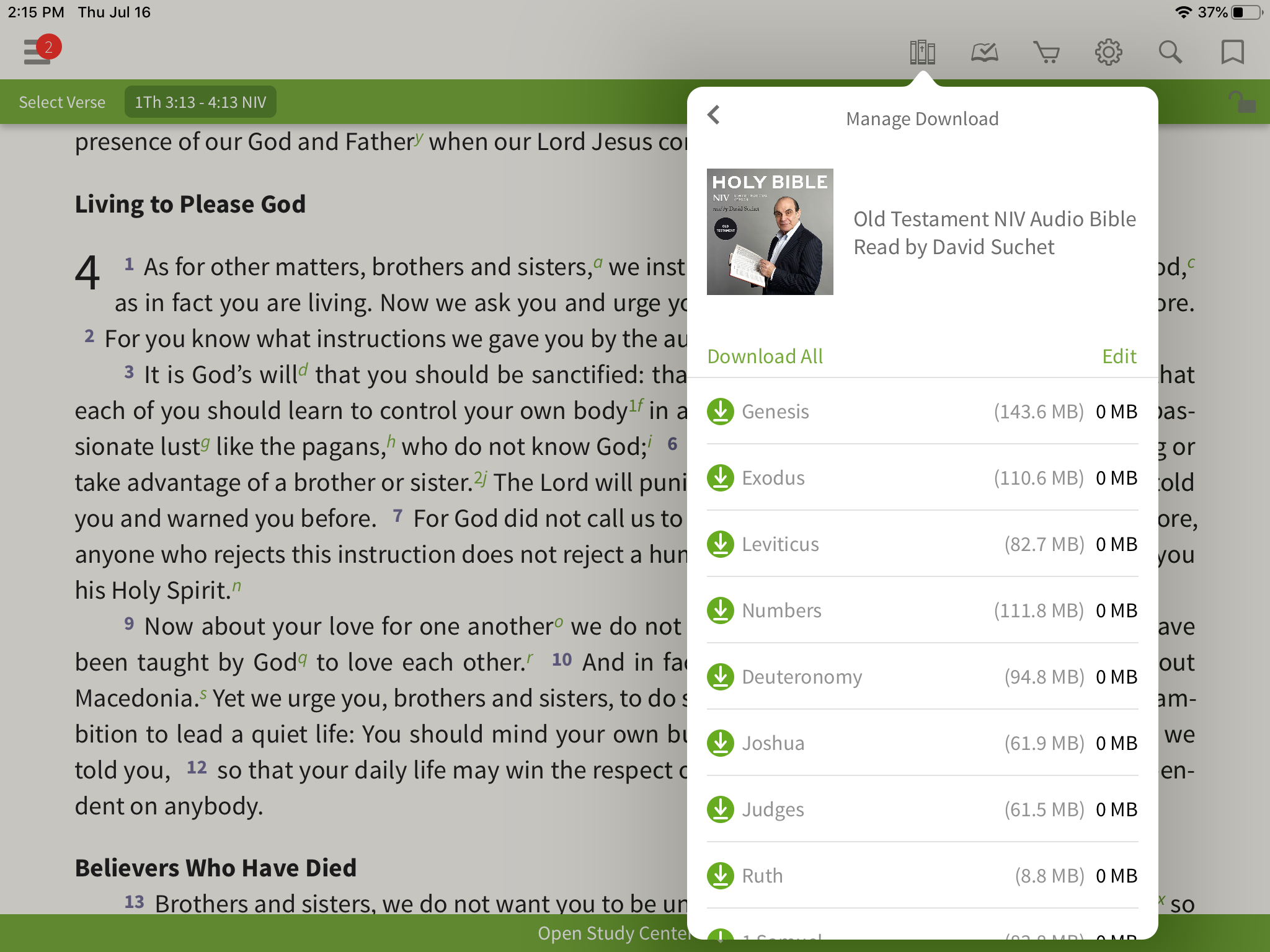 Downloading audio Bibles in the Olive Tree Bible App
