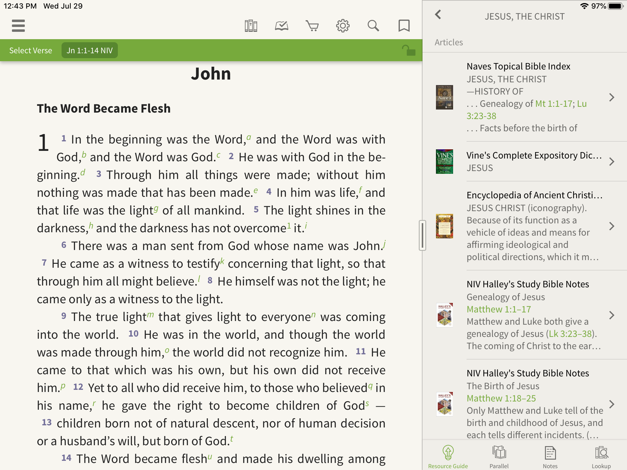 articles on Jesus in the resource guide
