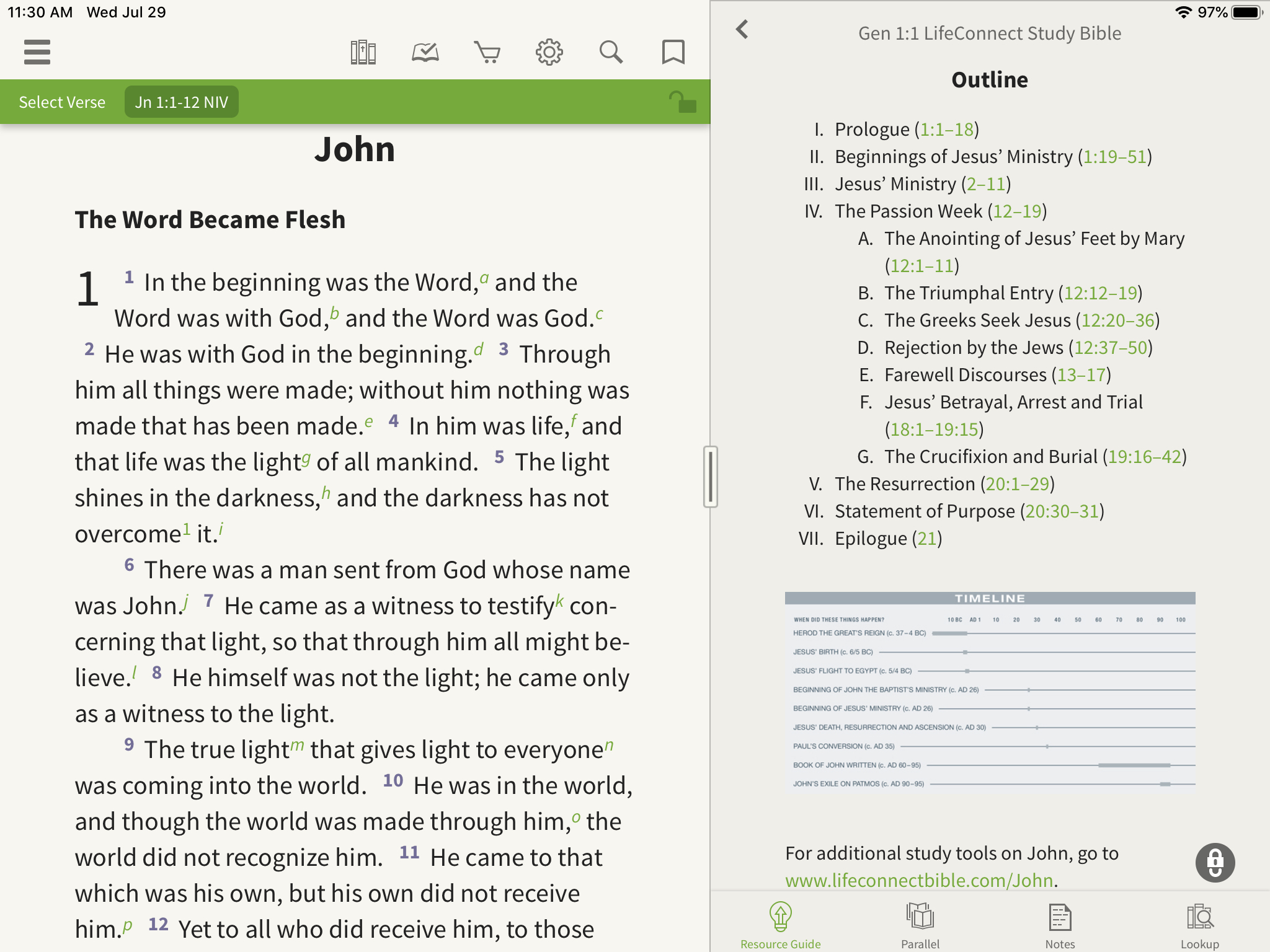 outlines in the olive tree bible app