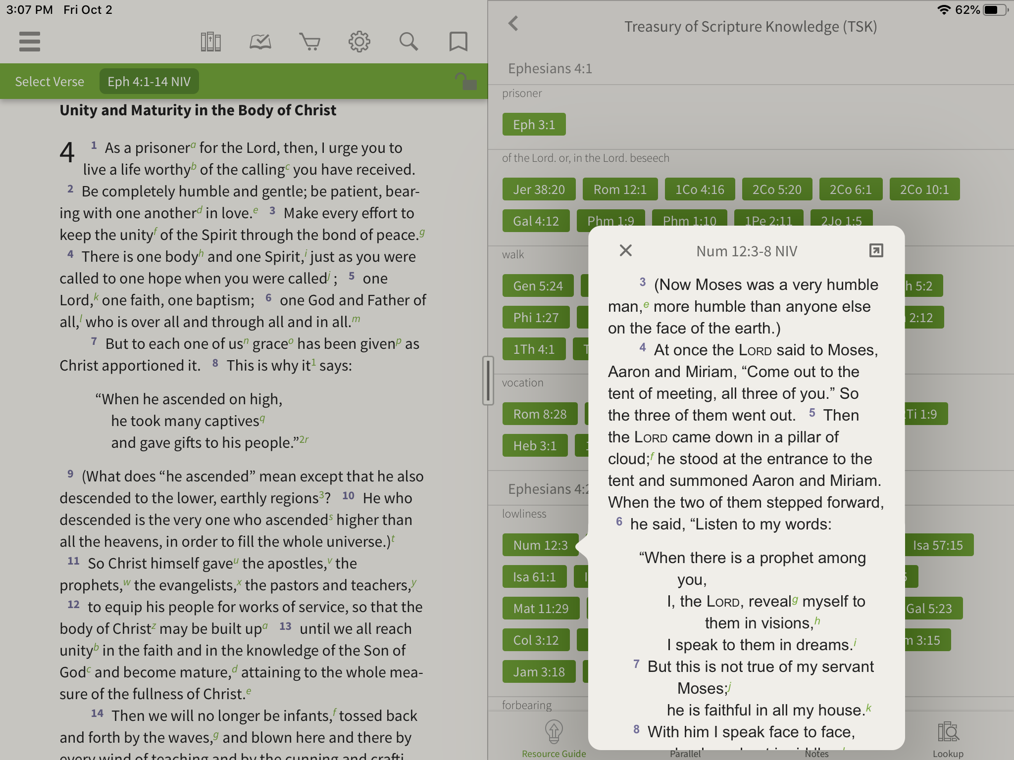 Opening a Cross Reference in the Olive Tree Bible App