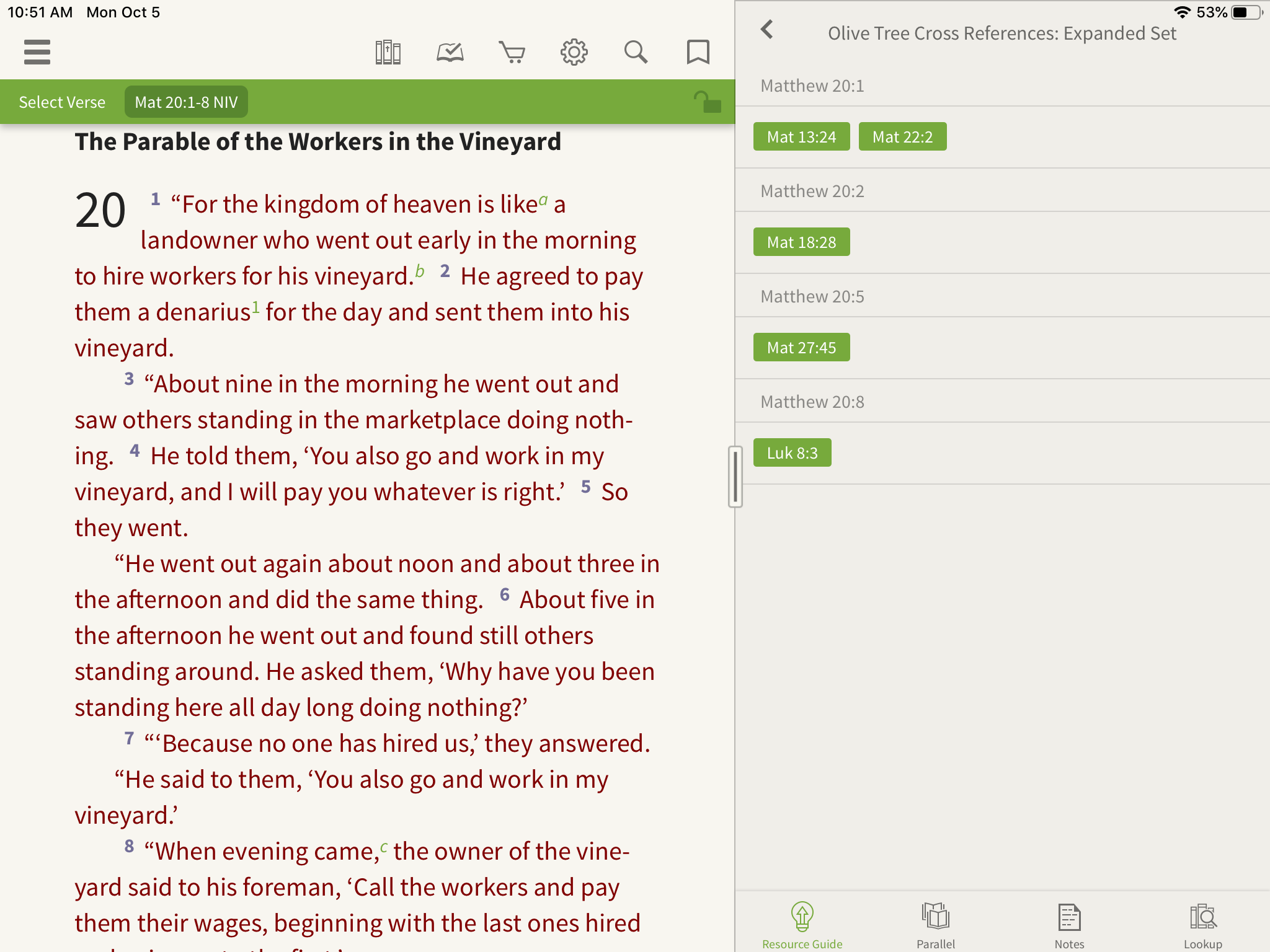 Olive Tree Bible App choose a passage to cross-reference