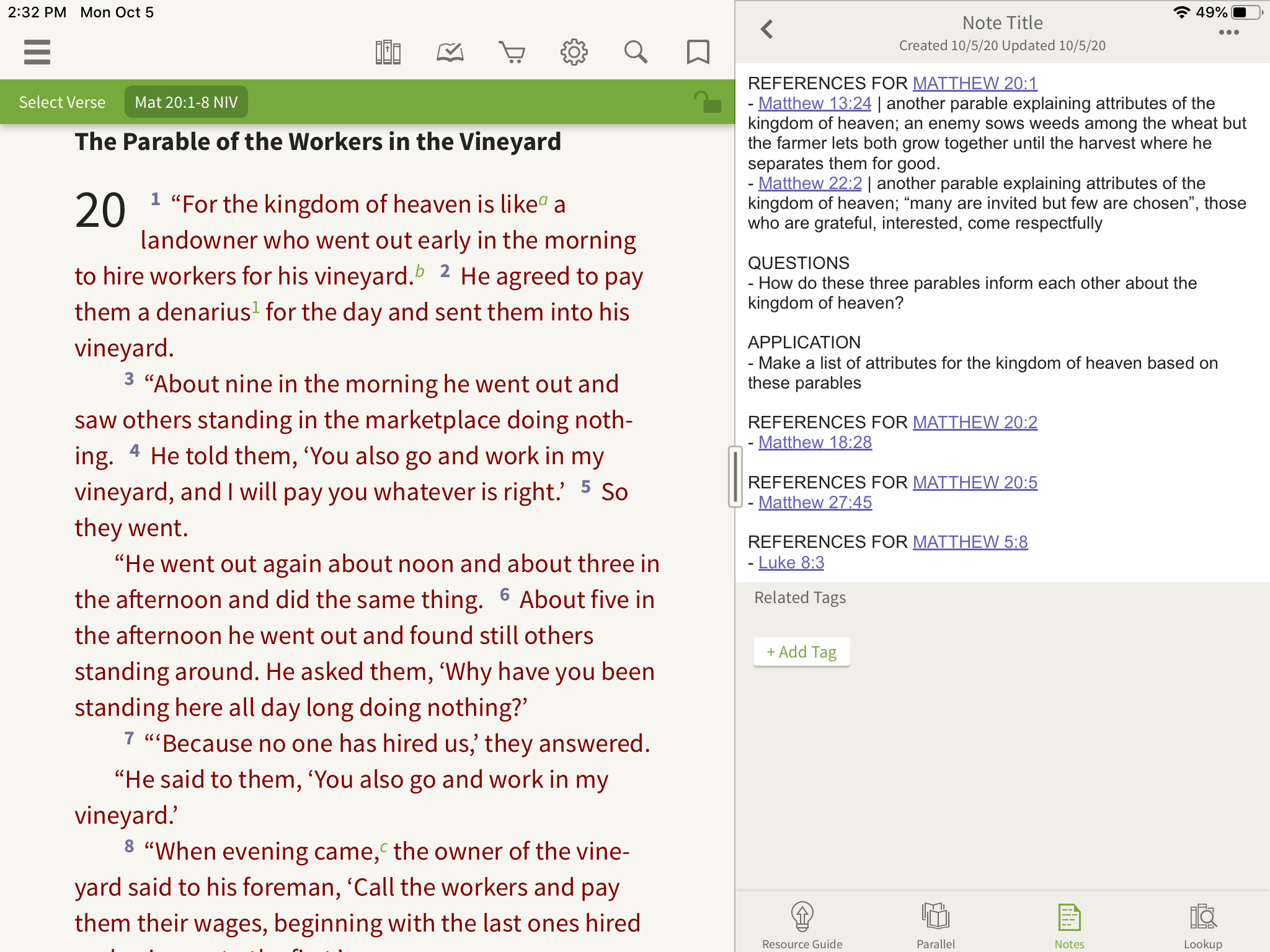 last step of studying cross references in the olive tree bible app